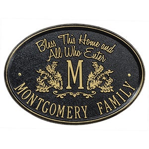 Bless Our Home Personalized Aluminum Plaque - Black/Gold