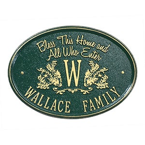 Bless Our Home Personalized Aluminum Plaque - Green/Gold