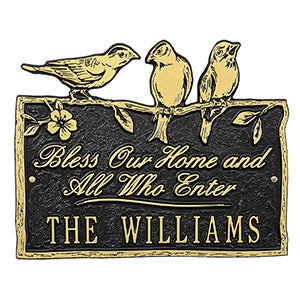Birds on a Branch Personalized Aluminum Plaque - Black/Gold