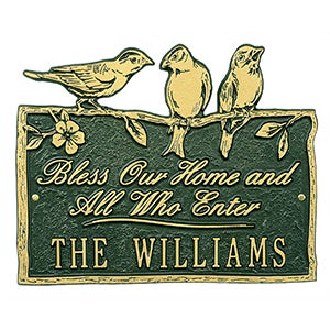 Birds on a Branch Personalized Aluminum Plaque - Green/Gold