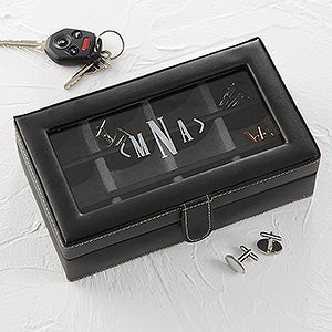 Leather 12 Slot Cufflink Box- Monogram