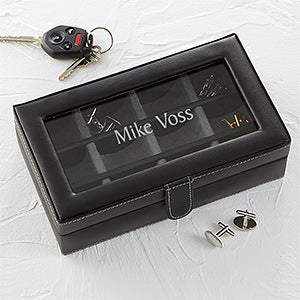 Personalized Leather 12 Slot Cufflink Box - Name