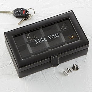 Leather 12 Slot Cufflink Box- Name