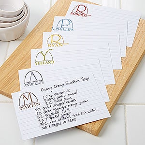 Monogram Elegance- Set of 24 Personalized 4 x 6 Recipe Cards