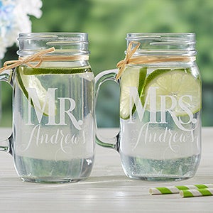 Mr. & Mrs. Personalized Glass Mason Jar 2pc Set