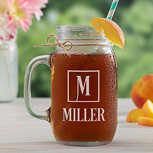 Square Monogram Personalized Glass Mason Jar