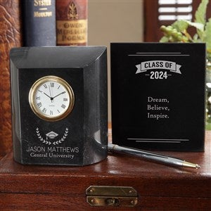 Personalized Marble Desk Clock - Graduation