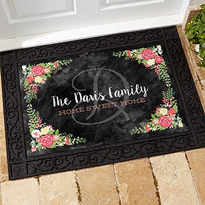 Posh Floral Welcome Personalized Doormat- 18x27