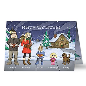 Caroling Family Characters Personalized Christmas Cards