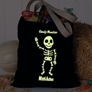 Personalized Halloween Treat Bag - Glow-In-The-Dark Skeleton