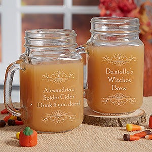 Personalized Halloween Glass Mason Jar - Spooky Spider Web