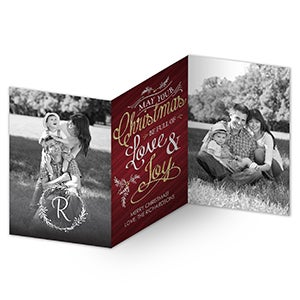 Christmas Joy Personalized 3 Panel Photo Christmas Cards