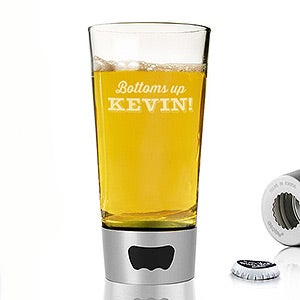 Bottoms Up! Personalized Beer Pint Glass With Bottle Opener
