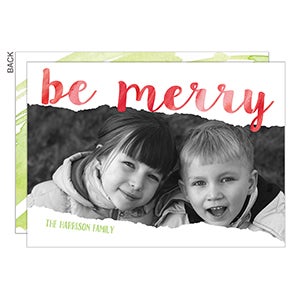 Be Merry Personalized Christmas Flat Card