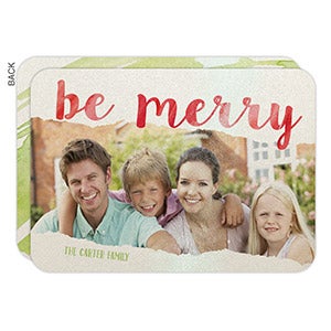 Be Merry Personalized Pearlized Christmas Flat Card