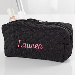 Embroidered Quilted Cosmetic Bag- Name
