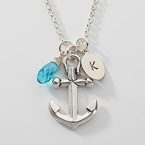 Initial Swarovski Birthstone Necklace - Anchors Away!