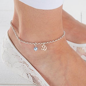 Swarovski Pearlized Birthstone and Initial Anklet