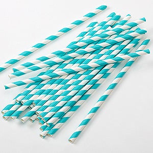 Teal Striped Paper Straws - Pack of 25