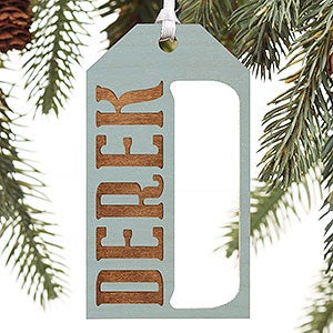 Family Personalized Blue Wood Gift Tag Ornament