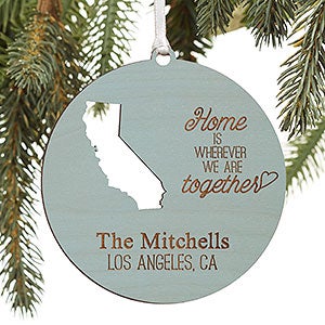 State of Love Personalized Blue Stain Wood Ornament