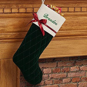 Winter Classic Personalized Quilted Stocking w/Bow-Green