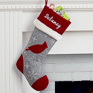 Cardinal Wintertime Wishes Personalized Christmas Stocking