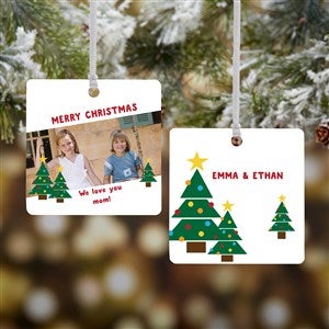 Holiday Hugs & Kisses Personalized Square Photo Ornament- 2.75" Metal - 2 Sided - #16298-2M