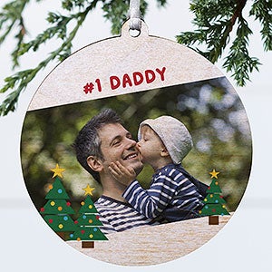 Holiday Hugs & Kisses Personalized Photo Ornament - 1 Sided Wood