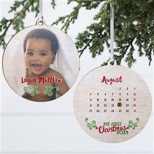 Baby's 1st Christmas Calendar Photo Ornament - 2 Sided Wood