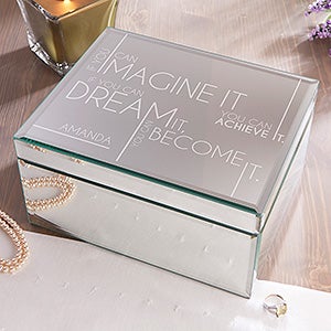Engraved Mirrored Large Jewelry Box - Inspiring Messages