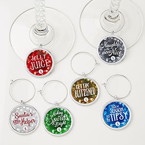 Happy Holidays Personalized Wine Charm 6 pc set