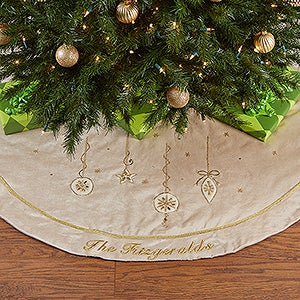 Yuletide Gold Jeweled Personalized Velvet Tree Skirt