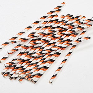 Orange, Black & White Striped Paper Straws - Pack of 25