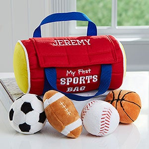 Sports Bag Playset with Plush Basketball Soccer Ball and Foot Ball Baseball 
