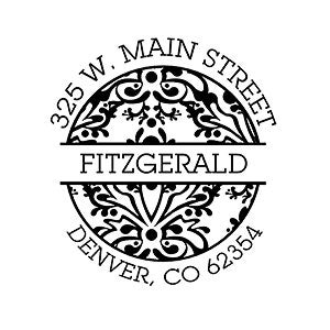 personalized return address stamp damask design