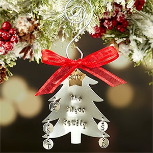 Family Christmas Tree Hand Stamped Ornament- 5 Initials