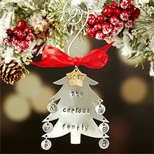 Family Christmas Tree Hand Stamped Ornament- 6 Initials