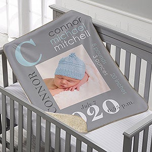 All About Baby Boy Personalized 30x40 Sherpa Photo Baby Blanket