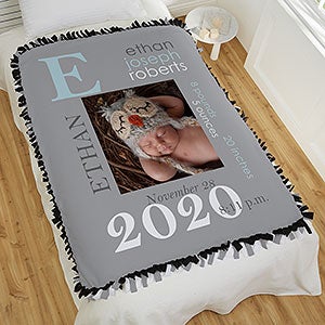 All About Baby Boy Personalized 50x60 Tie Photo Blanket