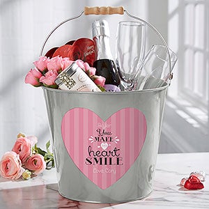 You Make My Heart Smile Personalized Large Treat Bucket - Silver