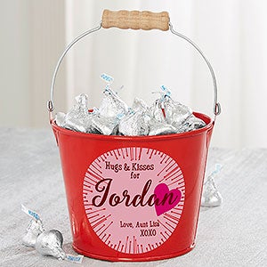 Hugs & Kisses Personalized Mini Treat Bucket - Red