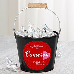 Hugs & Kisses Personalized Mini Treat Bucket - Black