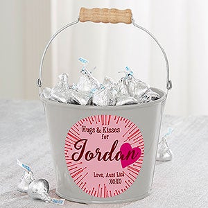 Hugs & Kisses Personalized Mini Treat Bucket - Silver