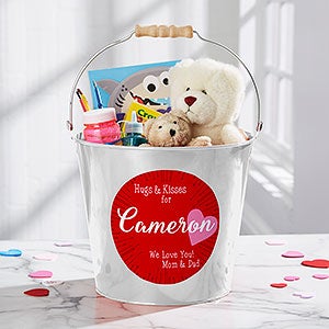 Hugs & Kisses Personalized Large Treat Bucket - White