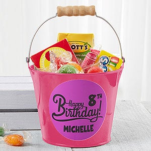Birthday Treats Personalized Pink Mini Metal Bucket