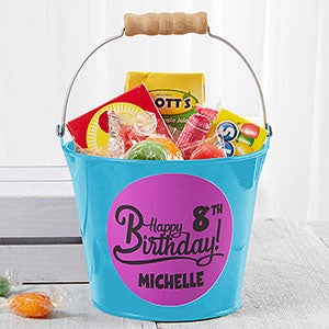 Birthday Treats Personalized Teal Mini Metal Bucket