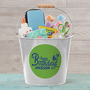 Birthday Treats Personalized Large Metal Bucket - White