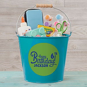 Birthday Treats Personalized Large Metal Bucket - Turquoise