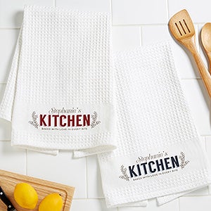 Her Kitchen Personalized Waffle Weave Kitchen Towel- Set of 2